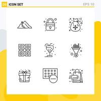Pack of 9 Modern Outlines Signs and Symbols for Web Print Media such as drink education bag code learning code Editable Vector Design Elements