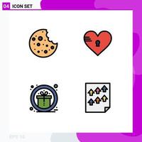 Editable Vector Line Pack of 4 Simple Filledline Flat Colors of food gift lock love reward Editable Vector Design Elements