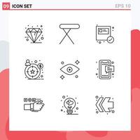 Pack of 9 Modern Outlines Signs and Symbols for Web Print Media such as eyes target table customer shopping Editable Vector Design Elements