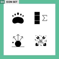Mobile Interface Solid Glyph Set of 4 Pictograms of badge export science data affection Editable Vector Design Elements