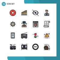 16 concepto de línea llena de color plano para sitios web móviles y selección de aplicaciones trabajo ojo ejecutivo humano elementos de diseño de vectores creativos editables