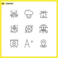 Group of 9 Outlines Signs and Symbols for gdpr soccer water football turkey Editable Vector Design Elements
