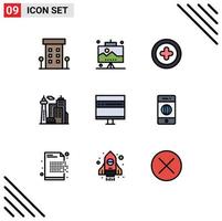 Set of 9 Modern UI Icons Symbols Signs for computer palace work landmark architecture Editable Vector Design Elements