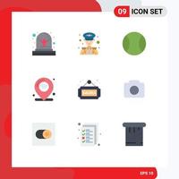 Set of 9 Commercial Flat Colors pack for tag sauna tennis fitness iot Editable Vector Design Elements