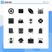 16 Thematic Vector Solid Glyphs and Editable Symbols of website site football layout radio Editable Vector Design Elements