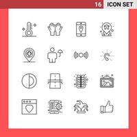 16 Universal Outlines Set for Web and Mobile Applications canada map salat location address Editable Vector Design Elements