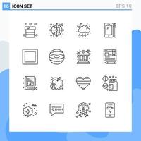 Pack of 16 Modern Outlines Signs and Symbols for Web Print Media such as pen mobile web smart phone moon Editable Vector Design Elements