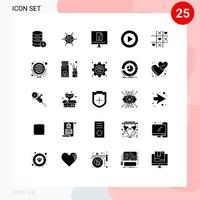 Set of 25 Vector Solid Glyphs on Grid for ux layout business creative school Editable Vector Design Elements