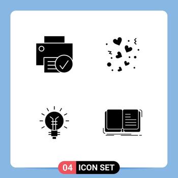 4 conjunto de glifos sólidos universales para aplicaciones web y móviles, computadoras, decoración de gadgets de boda, bulbo, elementos de diseño vectorial editables vector