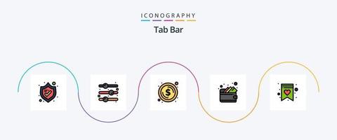 Tab Bar Line Filled Flat 5 Icon Pack Including . shopping list. coin. favorite. money vector