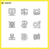 Set of 9 Commercial Outlines pack for app android decorations idea concept Editable Vector Design Elements