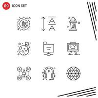 Modern Set of 9 Outlines Pictograph of server files islam planet moon Editable Vector Design Elements