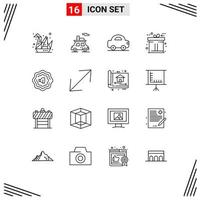 Set of 16 Modern UI Icons Symbols Signs for corner accustic automobile gift black friday Editable Vector Design Elements
