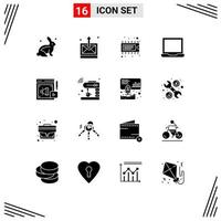 Set of 16 Commercial Solid Glyphs pack for loud hailer web component laptop computer Editable Vector Design Elements