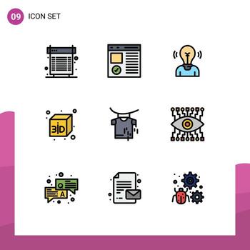 9 colores planos universales de línea de llenado establecidos para aplicaciones web y móviles desarrollo de cajas de ropa elementos de diseño vectorial editables por el usuario ligero vector