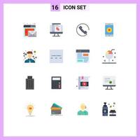 16 User Interface Flat Color Pack of modern Signs and Symbols of teacher learn call heart mobile application Editable Pack of Creative Vector Design Elements