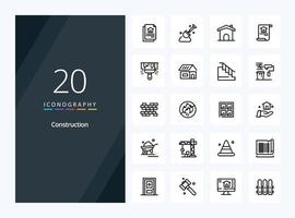 20 Construction Outline icon for presentation vector