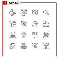 Pictogram Set of 16 Simple Outlines of search look gdpr glass study Editable Vector Design Elements