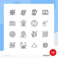 Group of 16 Outlines Signs and Symbols for picture camera connect direction sign Editable Vector Design Elements