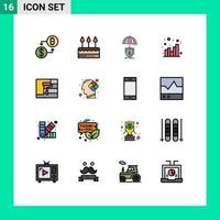 Group of 16 Flat Color Filled Lines Signs and Symbols for web chart party analytics digital Editable Creative Vector Design Elements