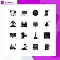 Set of 16 Vector Solid Glyphs on Grid for big cup file award text Editable Vector Design Elements