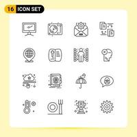 paquete de iconos de vector de stock de 16 signos y símbolos de línea para archivos de documento de fiesta global de Internet elementos de diseño de vector editables