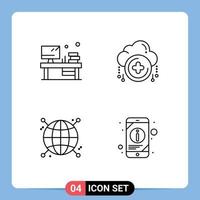 4 User Interface Line Pack of modern Signs and Symbols of table focus monitor new network Editable Vector Design Elements