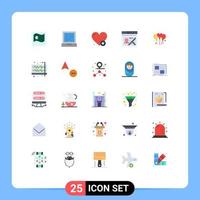 User Interface Pack of 25 Basic Flat Colors of heart love heartbeat bloone location Editable Vector Design Elements