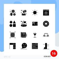 Modern Set of 16 Solid Glyphs and symbols such as geometric development circle develop browser Editable Vector Design Elements