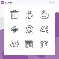 Set of 9 Vector Outlines on Grid for education world ring internet connection Editable Vector Design Elements