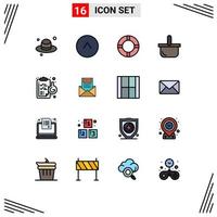16 Thematic Vector Flat Color Filled Lines and Editable Symbols of email flask lifebuoy chemical picnic Editable Creative Vector Design Elements