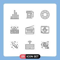 Set of 9 Modern UI Icons Symbols Signs for radio receiver fm radio doughnut audio broadcasting internet Editable Vector Design Elements