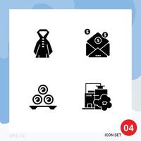 4 User Interface Solid Glyph Pack of modern Signs and Symbols of clothing relaxation business message towels Editable Vector Design Elements