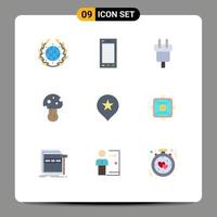 9 User Interface Flat Color Pack of modern Signs and Symbols of location poison charge nature power Editable Vector Design Elements