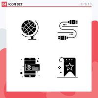 Set of 4 Commercial Solid Glyphs pack for earth mobile payment cable share bookmark Editable Vector Design Elements