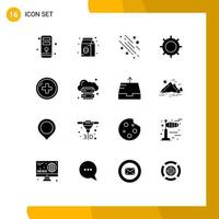 Pack of 16 Modern Solid Glyphs Signs and Symbols for Web Print Media such as hospital setting shooting star set basic Editable Vector Design Elements