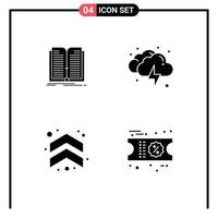 Editable Vector Line Pack of 4 Simple Solid Glyphs of application arrows book thunder direction Editable Vector Design Elements