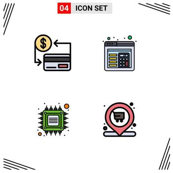 Editable Vector Line Pack of 4 Simple Filledline Flat Colors of card computer credit layout smart Editable Vector Design Elements