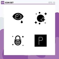 Set of 4 Modern UI Icons Symbols Signs for eye security sad satellite globe lock Editable Vector Design Elements