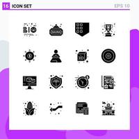 Pictogram Set of 16 Simple Solid Glyphs of banking women sign tag trophy achievement Editable Vector Design Elements