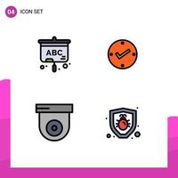 Group of 4 Modern Filledline Flat Colors Set for projector security open check protection Editable Vector Design Elements