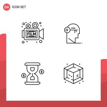 4 Universal Filledline Flat Colors Set for Web and Mobile Applications camera unlock retro key hour Editable Vector Design Elements