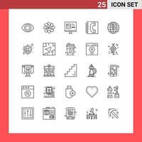 Group of 25 Modern Lines Set for bitcoin information develop contacts communication Editable Vector Design Elements