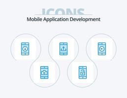 desarrollo de aplicaciones móviles paquete de iconos azules 5 diseño de iconos. subir. aplicación movil. solicitud. móvil. flecha vector