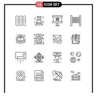 Pack of 16 creative Outlines of happy sport rock net science Editable Vector Design Elements