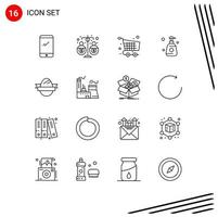 Pack of 16 Modern Outlines Signs and Symbols for Web Print Media such as spray bottle funding checkout shopping Editable Vector Design Elements