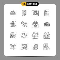 Group of 16 Outlines Signs and Symbols for baggage list education document check Editable Vector Design Elements