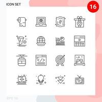 User Interface Pack of 16 Basic Outlines of design app fertilizer add love Editable Vector Design Elements