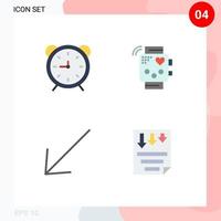 Group of 4 Modern Flat Icons Set for clock monitoring timer device down Editable Vector Design Elements