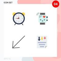 Group of 4 Modern Flat Icons Set for clock monitoring timer device down Editable Vector Design Elements